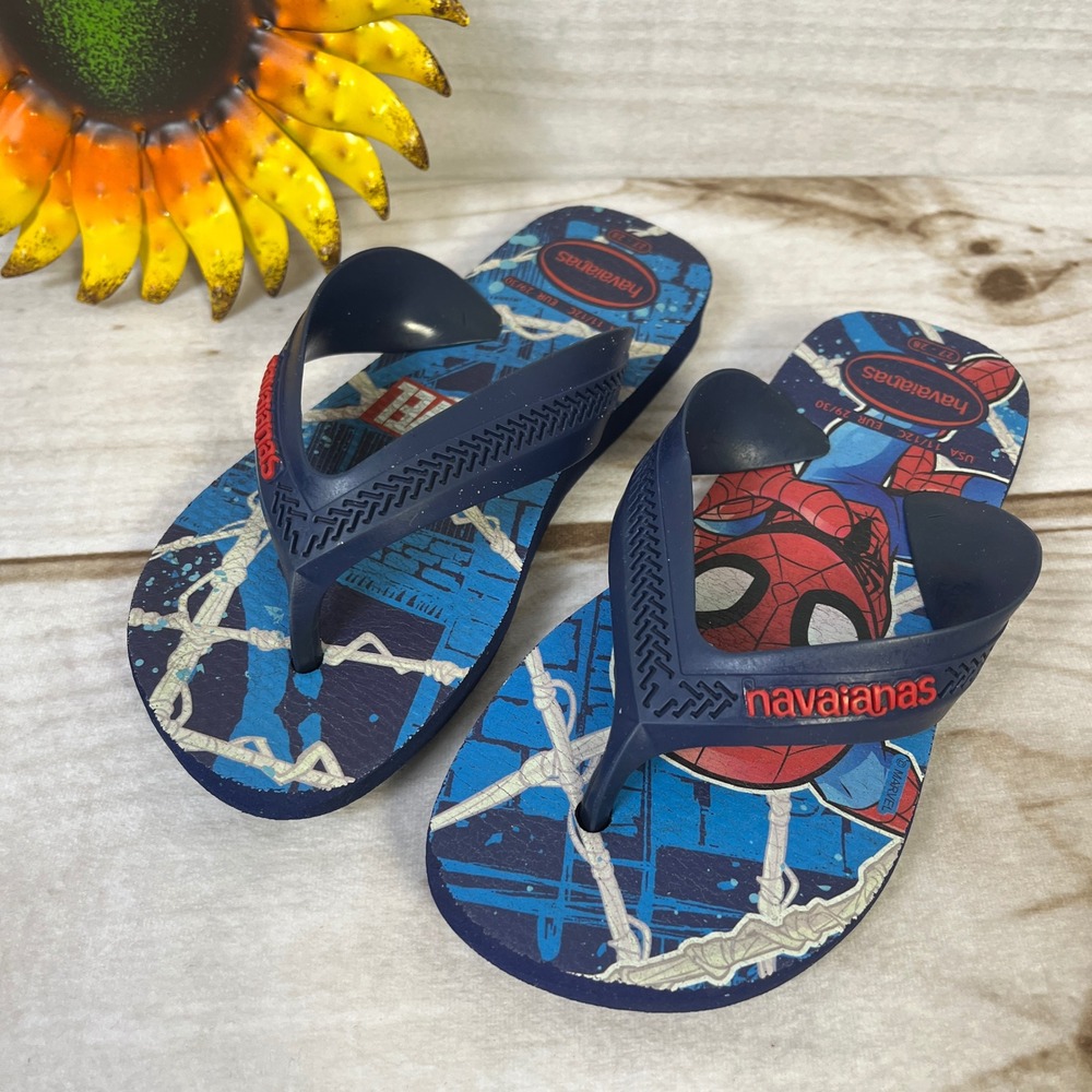 Havaianas Kids Spiderman Flip Flops Sandals Blue Marvel Superheroā Size 11 12C